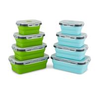 Dice Pro Set of 4 Collapsible Lunch Boxes - Premium Silicone, Space-Saving & Leak-Proof, Microwave & Dishwasher Safe, BPA-Free, Eco-Friendly Food Storage Containers (Green)
