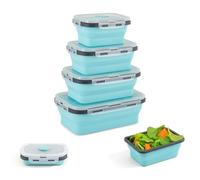Dice Pro Set of 4 Collapsible Lunch Boxes - Premium Silicone, Space-Saving & Leak-Proof, Microwave & Dishwasher Safe, BPA-Free, Eco-Friendly Food Storage Containers (Blue)