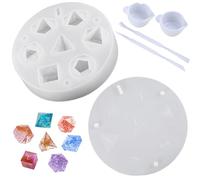 Dice Resin Mould with 2 Cup & Mixing Tool, 7 Shapes Polyhedral Silicone Dice Molds, Adult 3D Dices DIY Making with Number, Epoxy Resin DND Dice Moulds, Children Handmade Table Board Game Dice Stencils