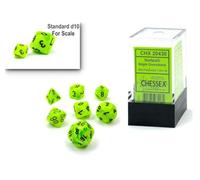 Dice Set - 10mm Vortex Bright Green/Black Plastic Polyhedral Dice Set - Dungeons and Dragons D & D DND TTRPG Dice - Includes 7 Dice - D4 D6 D8 D10 D12 D20 D%,CHX20430