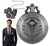 Dice Set Necklace, Pocket Watch Dice, Portable Polyhedral Dice Set with Pocket Watch Case - Steampunk Board Game, 7 Pieces, Metal Dice, Tiny Dice, Table Top Accessories