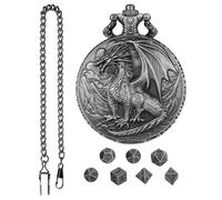 Dice Set Pocket Watch, Dragon Pattern Case, 6x6cm RPG Highlight, Metal Material Detail SPU, Role Playing Dice with Protective Shell, Tabletop Game Accessories for Friends Family Players