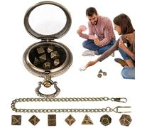 Dice Set with Pocket Watch Case, Transparent Glass Antique-Style Watches Shell, Mini Metal Game Dice for Entertainment, Roleplaying, Tabletop Gamings, Travel Play, Collectible Accessory, 4.5x6.3x1.5cm