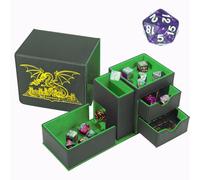 Dice Tower＆Dice Storage Box for DND,RPG,Dragon Embossing-Black Green | Portable Dice Organizer Holder,Magnetic Leather Dice Tray & Roller for Dungeons&Dragons,MTG,Classic Board and Tabletop Games