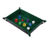 Dice Tray Dice Rolling Tray, DnD Dice Box & Dungeons and Dragons Accessories, for Warhammer 40k Yahtzee Poker, RPG Tabletop Games, Folding PU Leather Dark Green Velvet Double Sided