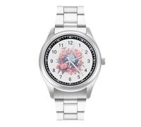 Dice with Flowers Men's Wrist Watches Stainless Steel Strap Minimalist Business Quartz Watch for Daily Wear