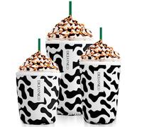 Diceaynico Cup Sleeve, 3 Pack Reusable Cup Cooler 3 Size Coffee Coolies Sleeves for Iced & Hot Drinks - 16-32oz (Cow Print)