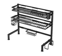 diceevil Over The Sink 3 Tier Carbon Steel Large Dish Drying Rack, with Utensil Holder 8 Metal Hooks(85x28x82cm,Black)