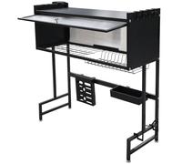 diceevil Over The Sink Dish Drying Rack with Flip Cover, 3-Tiers Kitchen Dishes Storage Shelf Utensil Holder with Anti-slip feet, Storage Basket, Cutting Board Holder, 6 Hook (75x31x79.5cm)