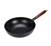 diceevil Stir Fry Pan 32cm Fine Iron Wok Pan with Wooden Lid and Handle, Lightweight, Nonstick Flat-Bottom, Uncoated, for Induction, Electric, Gas, Halogen All Stoves Kitchen Cookware