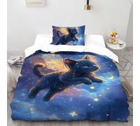 DICENOT Angel Cat Quilt Cover Comforter Cover 2 Pieces Hypoallergenic Microfiber for Kids Boys Girls Teens Hidden Zipper Single（135x200cm）