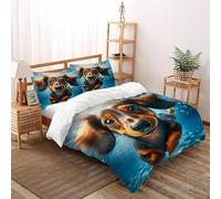 DICENOT Dachshund Dog Quilt Cover Comforter Cover 3 Piece Decorative Microfiber for Kids Boys Girls Teens with Zipper Closure Double（200x200cm）