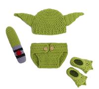 DICHA Handmade Crochet Costume- 4-Piece Set: Hat, Diaper,Booties Shoes and Accessories - Baby Photography Props for Newborns 0-3 Months - Soft Yarn Green Alien Style Baby Photo Prop