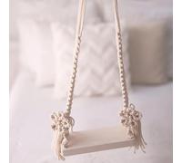 DICHA Handmade Macrame Newborn Photography Props with 2 Backdrop Clips-Baby Swing Photo Shoot Accessory-Wooden Newborn Photoshoot Props-Cream Rope with White Wood