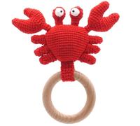 DICHA Wood Baby Rattle-Crochet Baby Rattle- Infant Rattle Sensory Development Wooden Toys Set-Includes Beech Wooden Teething Ring-Crab