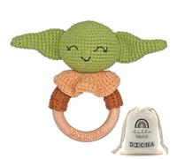 DICHA Wooden Baby Rattle-Crochet Baby Rattle- Infant Rattle Sensory Development Wooden Toys Set-includes Beech Wooden Teething Ring- Baby Teether for Star Wars Fans The Baby Child