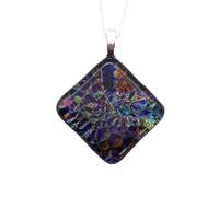 Dichroic Glass Pendant, Handmade Glass Pendant, Handmade Shiny Dichroic Necklace in Dark Rainbow Shades, 3cm x 3cm