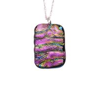 Dichroic Glass Pendant, Handmade Glass Pendant, Handmade Shiny Dichroic Necklace in Shades of Pink & Green, 3cm x 2cm