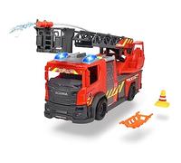 Dickie Toys 203714011 Drehleiter Engine with Rotary, Rosenbauer Fire Department, Light & Sound, Including Batteries, Extendable Ladder, Wheel, red