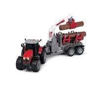 Dickie Toys 203737003 Toys Massey Ferguson Toy Tractor with Trailer and 3 Wooden Logs, Wooden Grabber, Tractor with Trailer, Type 8737, Farm Toy, Light & Sound, Includes Batteries, 42 cm