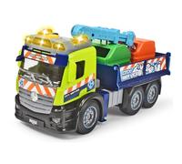 Dickie Toys 203745015 Lkw Action Truck Including Recycling Container, with Crane, Sound and Warning Light, Loading and unloading Function, Waste Removal for Children from 3 Years, Green/Blue