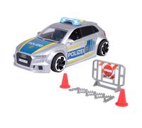 Dickie Toys - Audi RS3-15 cm police car with road lock and pylon, light & sound, friction drive, for children aged 3 years and over