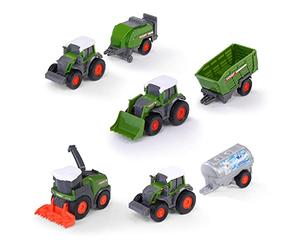 Dickie Toys Fendt Micro Team (9 cm) - tractor set with trailer, original Fendt, random selection, for children from 3 years old, multi-color