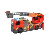 Dickie Toys Scania Rotary Ladder Fire Brigade, Water Spray Function, Rosenbauer, Light & Sound, Includes Batteries, with Extendable Swivel Ladder & Legs, 25 cm, Red