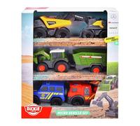 Dickie Toys - Set of 5 micro toy cars (each approx. 8 cm) - 5 cars (police, fire brigade, excavator, tractor with trailer and dump truck) with freewheel and moving parts for children from 3 years