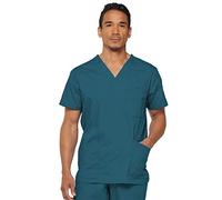 Dickies EDS Signature Scrubs for Men, Multi-Pocket V-Neck Scrub Top in Soft Brushed Poplin 81906, Caribbean Blue, XL