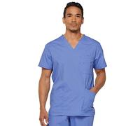 Dickies EDS Signature Scrubs for Men, Multi-Pocket V-Neck Scrub Top in Soft Brushed Poplin 81906, Ceil Blue, S
