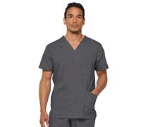 Dickies EDS Signature Scrubs for Men, Multi-Pocket V-Neck Scrub Top in Soft Brushed Poplin 81906, Pewter, Large