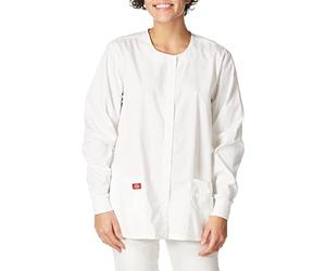 Dickies EDS Signature Women Warm Up Scrubs Jacket Snap Front 86306, White, M