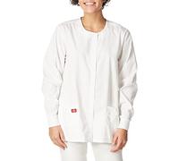 Dickies EDS Signature Women Warm Up Scrubs Jacket Snap Front 86306, White, XS