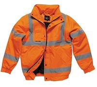 Dickies High Visibility Hi Vis Bomber Jacket Waterproof Warm Padded Coat Orange Hood Work S-XXL (Large)