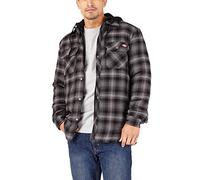 Dickies Men's Big-Tall Relaxed Fleece Hooded Flannel Shirt Jacket Work Utility Outerwear, Black Ombre Plaid, L