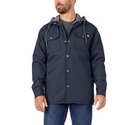 Dickies Men's Fleece Hooded Duck Shirt Jacket with Hydroshield Work Utility Outerwear, Dark Navy, L
