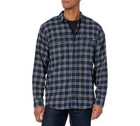 Dickies Mens Flex Long Sleeve Flannel Shirt, Ink Navy/Chocolate Brown/Clear Blue Unbalanced, S