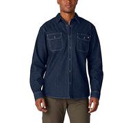 Dickies Men's Flex Long Sleeve Shirt Button, Dark Denim Wash, S