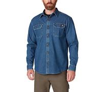 Dickies Men's Flex Long Sleeve Shirt Button, Medium Denim Wash, S