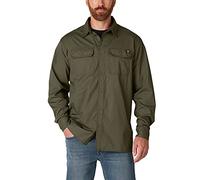 Dickies Men's Flex Denim Long Sleeve Shirt Button, Green (Military Green), M