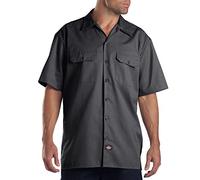 Dickies Men's Flex Slim Fit Short Sleeve Work Shirt, Charcoal, Medium