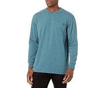 Dickies Men's Long Sleeve Heavyweight Crew Neck Work Utility T-Shirt, Baltic Blue Single Dye Heather, S