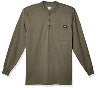 Dickies Men's Long Sleeve Heavyweight Henley Shirt, Military Green Single Dye Heather, S
