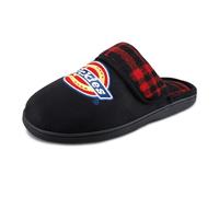 Dickies Men Microsuede Plaid Fold-Over Scuff Slipper with Embroidered Logo Mule, Black, XX-Large