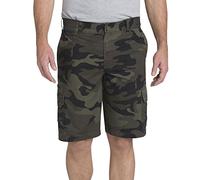 Dickies Men's Relaxed Fit 11 Inch Lightweight Rip Stop Cargo Short, Stonewashed Moss/Black/Green Camo V1, 40