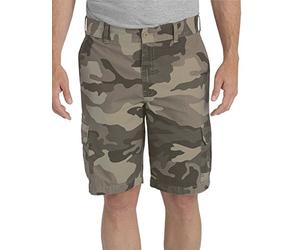 Dickies Men's Relaxed Fit 11 Inch Lightweight Rip Stop Cargo Short, Stonewashed Pebble Brown/Black/Olive Camo V1, 40