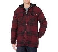 Dickies Men's Relaxed Fit Hooded Quilted Shirt Jacket, Dark Port/Black Plaid, Medium