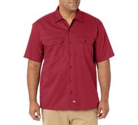 Dickies Mens Short Sleeve Work Shirt - Durable Twill Button Down Shirts for Men Lightweight Uniform for Daily Wear English Red Heather X-Large