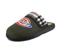 Dickies Men's Slide-on Memory Foam Scuff Slipper with Embroidered Logo-Indoor/Outdoor Sole, Olive, L